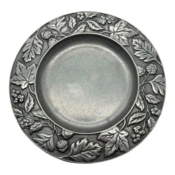 Vintage Longaberger Pewter Plate Candle Holder Oak Leaves Acorn Fall 2001 HTF - Picture 1 of 8